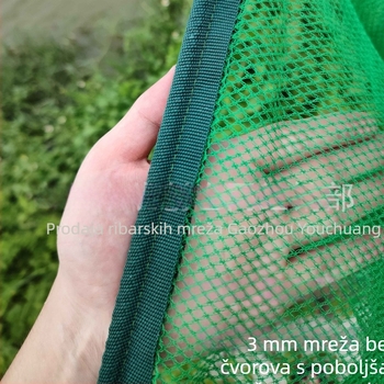 Mreža s jednim okvirom i drvenom ručkom, debela i duga drška od drveta, mreža bez čvorova za akvakulturu