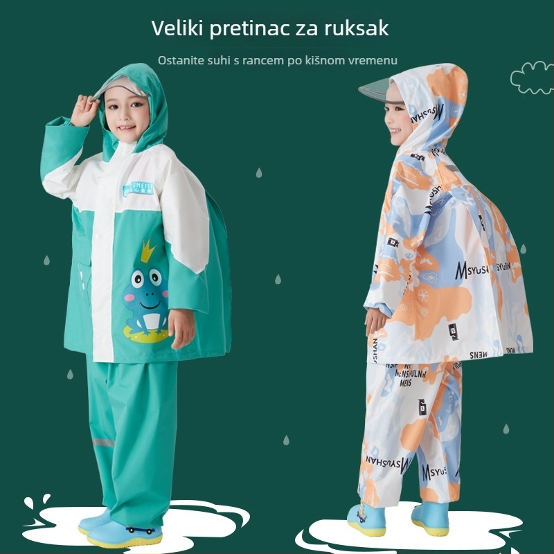 Dječji set kišnog kaputa i hlača, razdvojeni stil, crtić dizajn, tkanina Chunya Spinning, PU vodootporni sloj, za djecu
