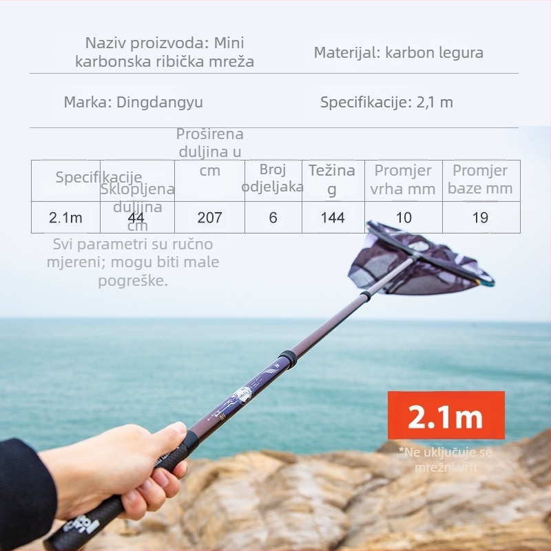 Teleskopska karbonska štapa za mrežu – mini kratka sekcija, kamelonski dizajn, super tvrda za natjecateljski ribolov