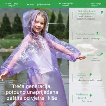 Jednokratno PE pončo za jednu osobu – dječje kišobron pončo za planinarenje, Kocotree