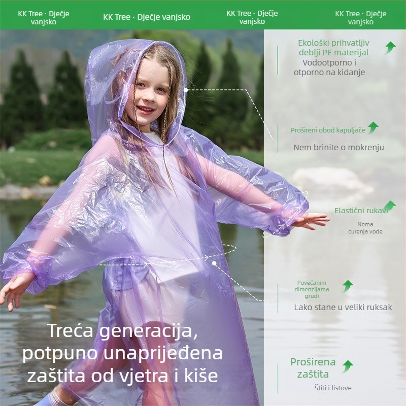 Jednokratno PE pončo za jednu osobu – dječje kišobron pončo za planinarenje, Kocotree