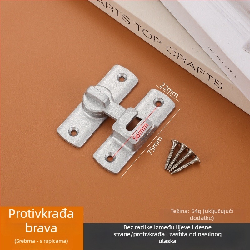Brava za vrata od cinkovog legura, Tip A čep, Univerzalna brava za vrata, Elektroplatinirani završetak, Kutovi 90°/180°
