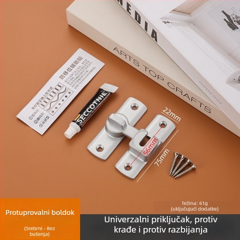 Brava za vrata od cinkovog legura, Tip A čep, Univerzalna brava za vrata, Elektroplatinirani završetak, Kutovi 90°/180°