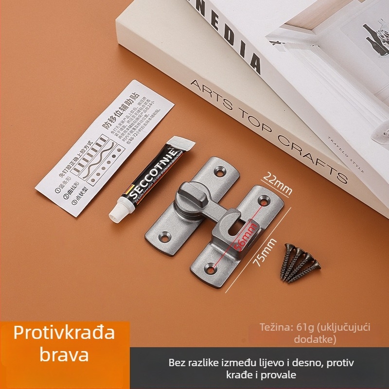 Brava za vrata od cinkovog legura, Tip A čep, Univerzalna brava za vrata, Elektroplatinirani završetak, Kutovi 90°/180°