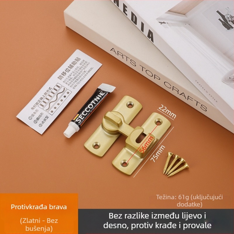 Brava za vrata od cinkovog legura, Tip A čep, Univerzalna brava za vrata, Elektroplatinirani završetak, Kutovi 90°/180°