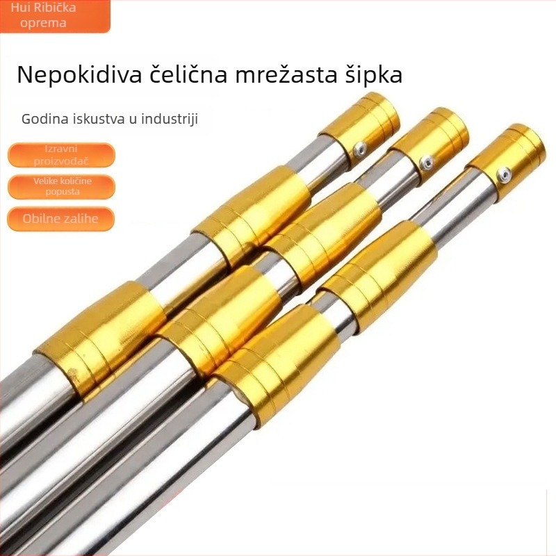 Štapić za mrežu za ribolov od nehrđajućeg čelika, teleskopski štap za pozicioniranje mreže, ultra čvrsta debela 3-sekcijska šipka