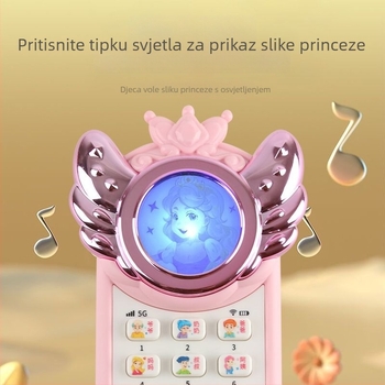 Dječji edukativni telefon s temom princeze – svjetleće efekte, glazba i glas, plastično kućište, napajanje litij baterijom, za djecu 4–6 godina, razvija vid, kognitivne i fine motorne vještine