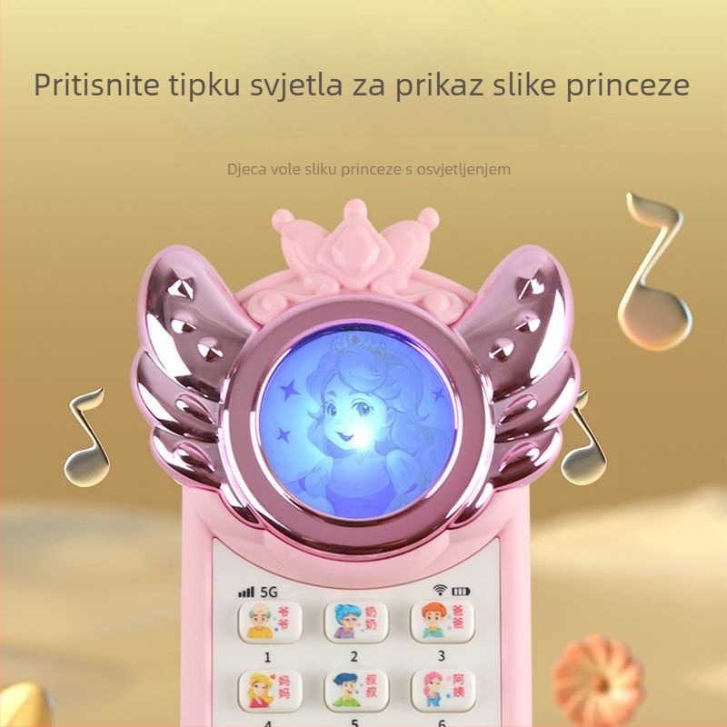 Dječji edukativni telefon s temom princeze – svjetleće efekte, glazba i glas, plastično kućište, napajanje litij baterijom, za djecu 4–6 godina, razvija vid, kognitivne i fine motorne vještine