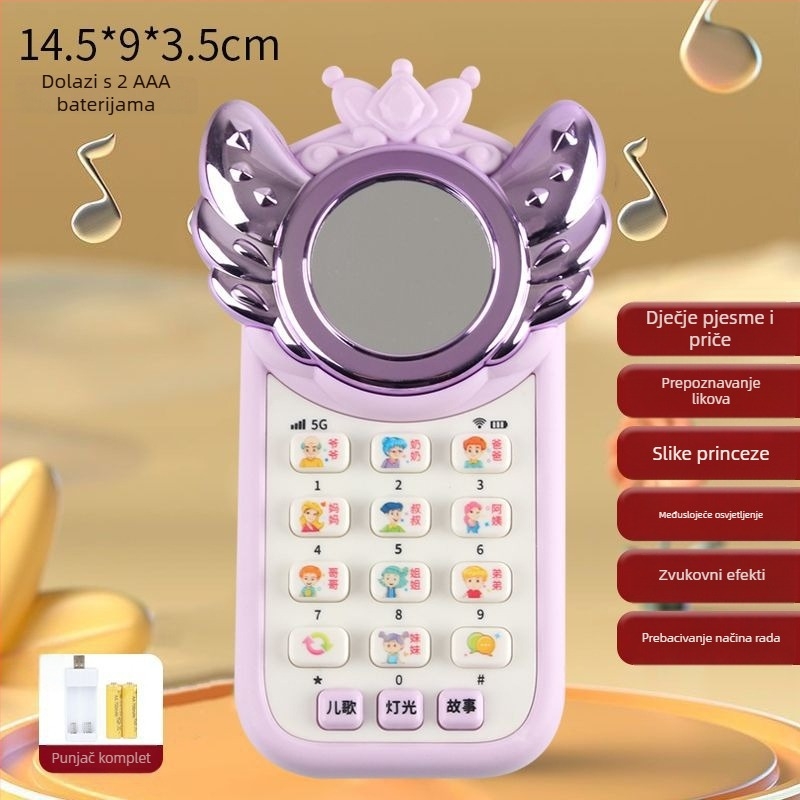 Dječji edukativni telefon s temom princeze – svjetleće efekte, glazba i glas, plastično kućište, napajanje litij baterijom, za djecu 4–6 godina, razvija vid, kognitivne i fine motorne vještine