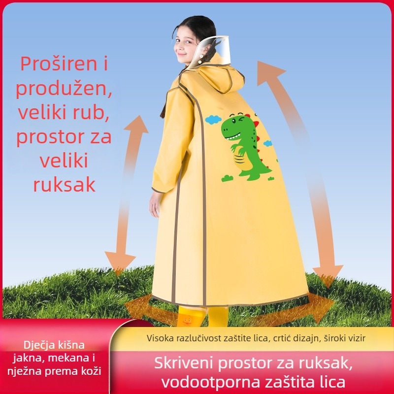 Dječji kišni pončo za školu, dugi dizajn, EVA materijal, potpuno pokrivanje tijela, za jedno dijete