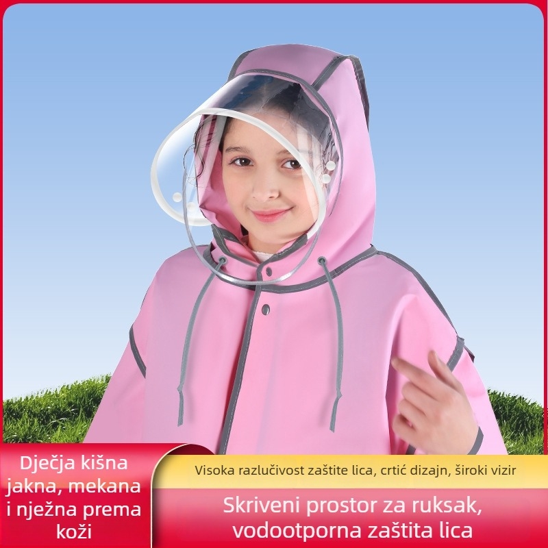 Dječji kišni pončo za školu, dugi dizajn, EVA materijal, potpuno pokrivanje tijela, za jedno dijete