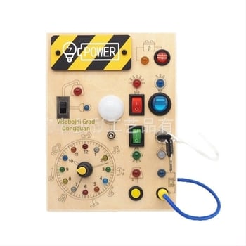 Drvena ploča za rano obrazovanje s LED svjetlom, utičnicama i prekidačima — Interaktivna ručna igračka za djecu 4–6 godina, napajana baterijom