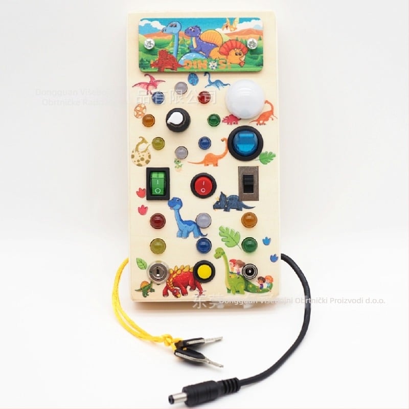 Drvena ploča za rano obrazovanje s LED svjetlom, utičnicama i prekidačima — Interaktivna ručna igračka za djecu 4–6 godina, napajana baterijom