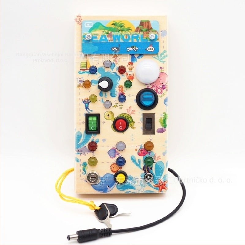 Drvena ploča za rano obrazovanje s LED svjetlom, utičnicama i prekidačima — Interaktivna ručna igračka za djecu 4–6 godina, napajana baterijom