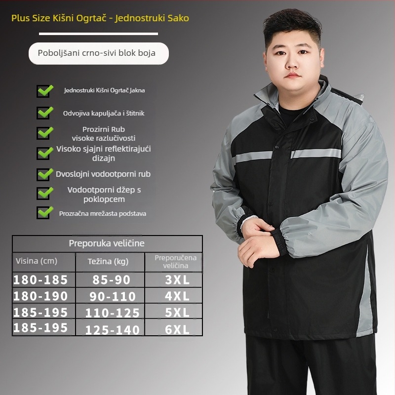 Plus-size komplet jakne za kišu i hlača za kišu za muškarce i žene, potpuno zaštita od kiše za odrasle, za dostavljače na električnim vozilima