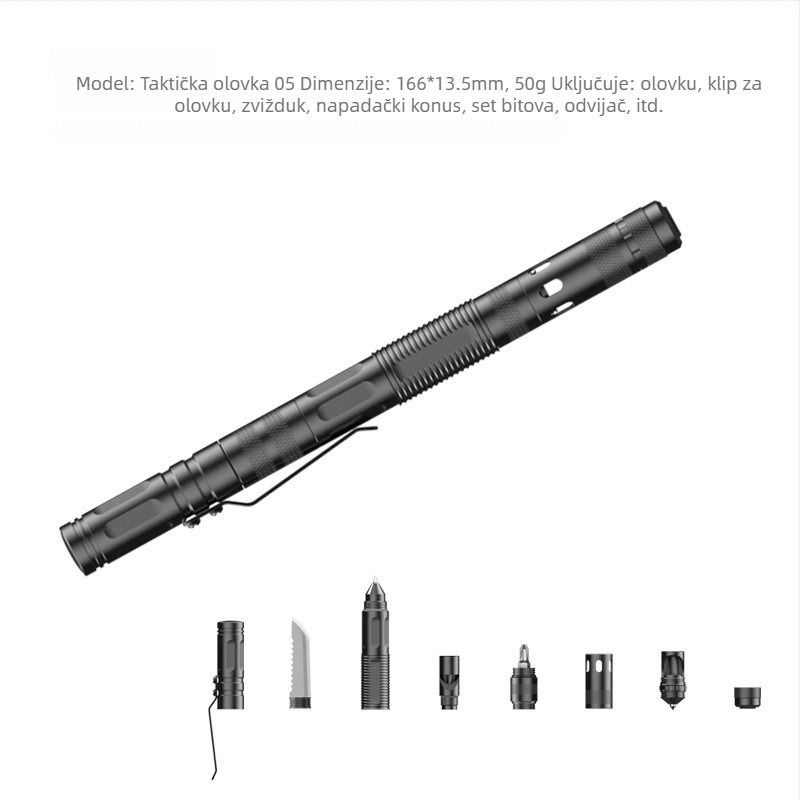Višenamjenska taktika olovka sa svjetiljkom i čekićem za razbijanje stakla — Far ZSB-03, Survival Tools, aluminijska legura