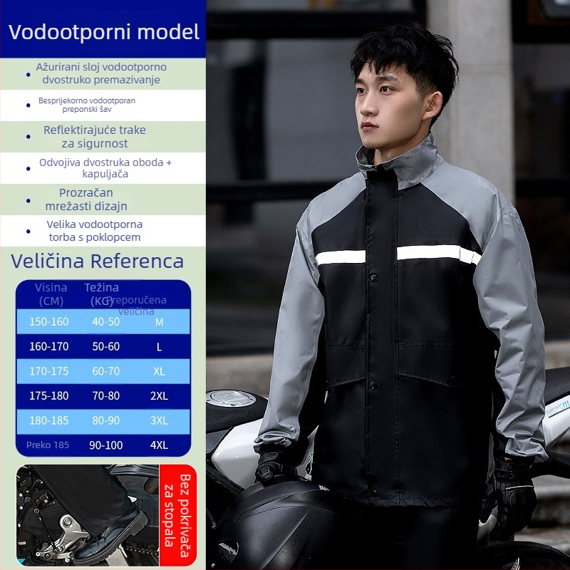 Set kišobrani kabanice i hlača za motocikl, dvodjelni, otporan na vjetar i kišu, tkanina Chunya-spinning, PVC sloj, za odrasle, mogućnost tiska logotipa