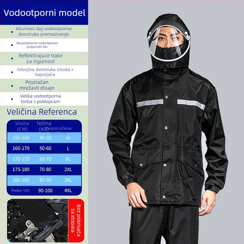 Set kišobrani kabanice i hlača za motocikl, dvodjelni, otporan na vjetar i kišu, tkanina Chunya-spinning, PVC sloj, za odrasle, mogućnost tiska logotipa