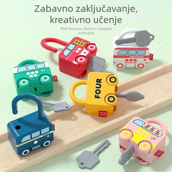 Edukativna slagalica-ključavnica igračka s ključi u obliku automobila za dojenčad 0–3 godine, plastika, mehanizam otključavanja, Kong Ming/Luban lock, DIY-prijateljska