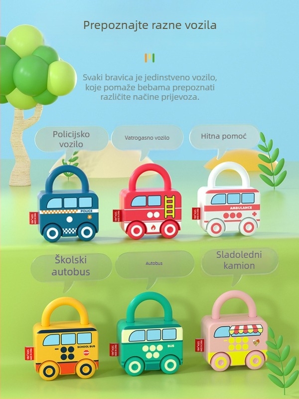 Edukativna slagalica-ključavnica igračka s ključi u obliku automobila za dojenčad 0–3 godine, plastika, mehanizam otključavanja, Kong Ming/Luban lock, DIY-prijateljska