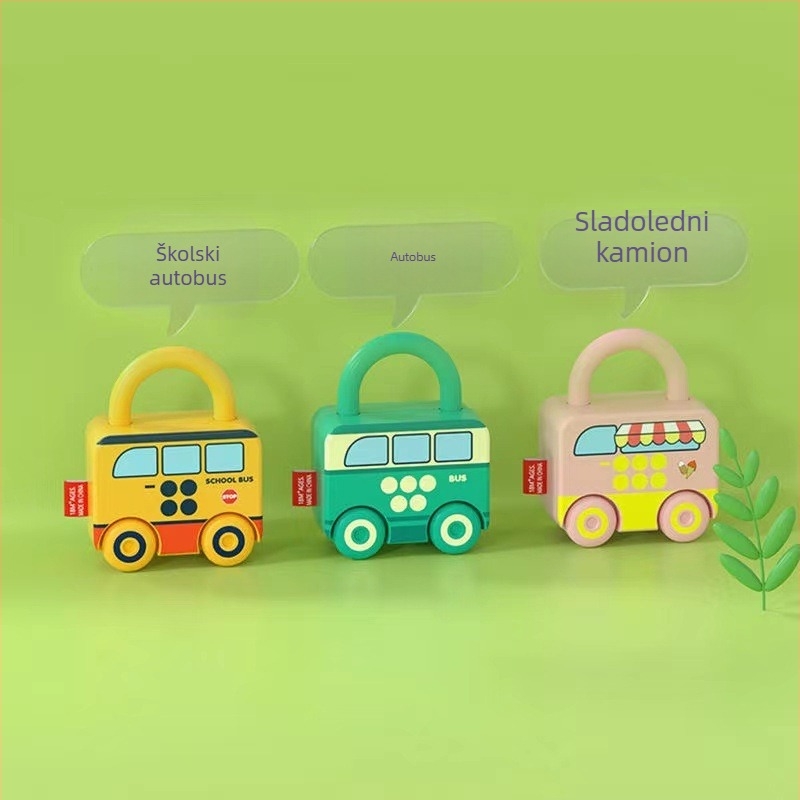 Edukativna slagalica-ključavnica igračka s ključi u obliku automobila za dojenčad 0–3 godine, plastika, mehanizam otključavanja, Kong Ming/Luban lock, DIY-prijateljska