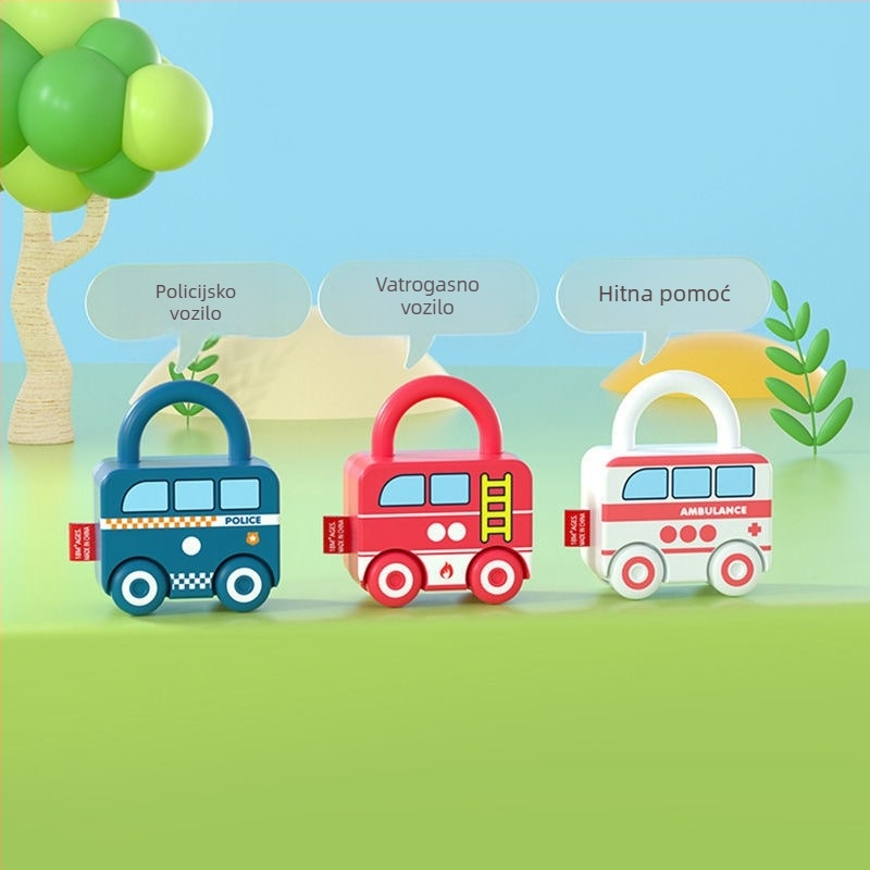 Edukativna slagalica-ključavnica igračka s ključi u obliku automobila za dojenčad 0–3 godine, plastika, mehanizam otključavanja, Kong Ming/Luban lock, DIY-prijateljska