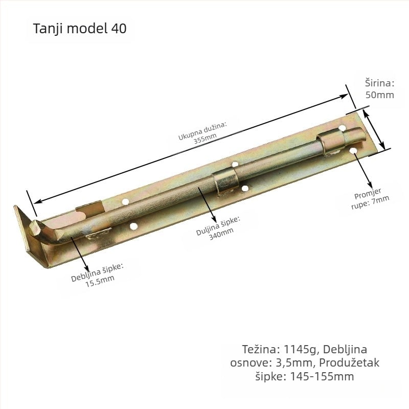 Jinchi Teški zasun za vrata, od željeza, premaz s cinkom u boji