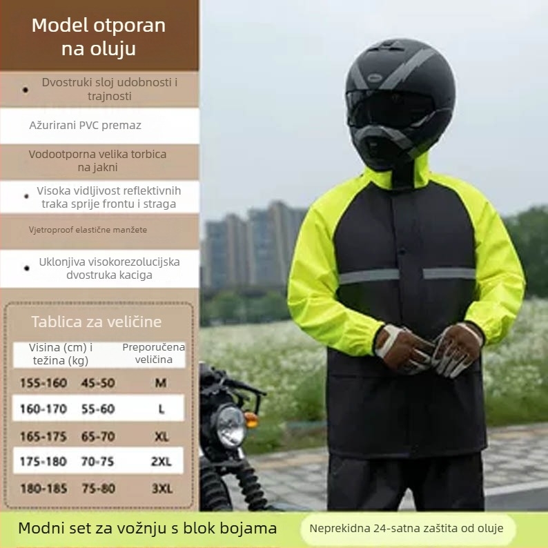 Podijeljeni set kišnog mantila i hlača za motocikliste, odrasli, PVC vodootporni sloj, srednja debljina tkanine