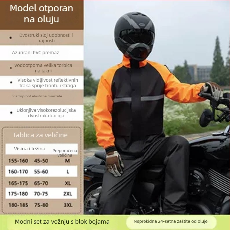 Podijeljeni set kišnog mantila i hlača za motocikliste, odrasli, PVC vodootporni sloj, srednja debljina tkanine