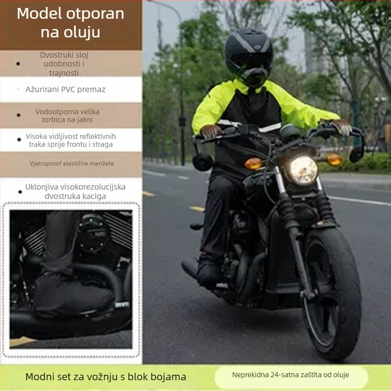 Podijeljeni set kišnog mantila i hlača za motocikliste, odrasli, PVC vodootporni sloj, srednja debljina tkanine