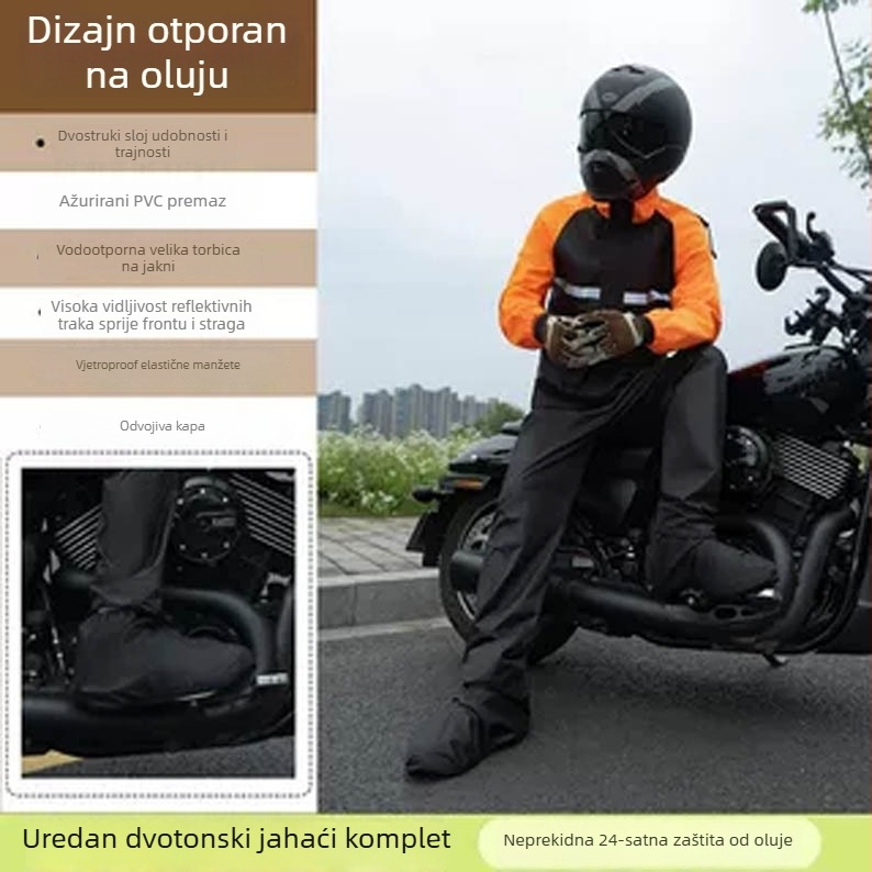 Podijeljeni set kišnog mantila i hlača za motocikliste, odrasli, PVC vodootporni sloj, srednja debljina tkanine