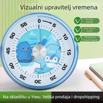 Mehanički vizualni timer, okruglo plastično kućište, ručno pokretanje, za učenje i kuhanje
