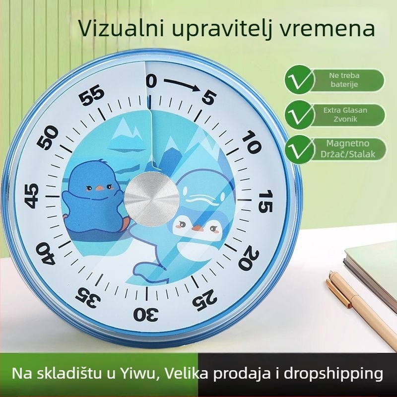 Mehanički vizualni timer, okruglo plastično kućište, ručno pokretanje, za učenje i kuhanje