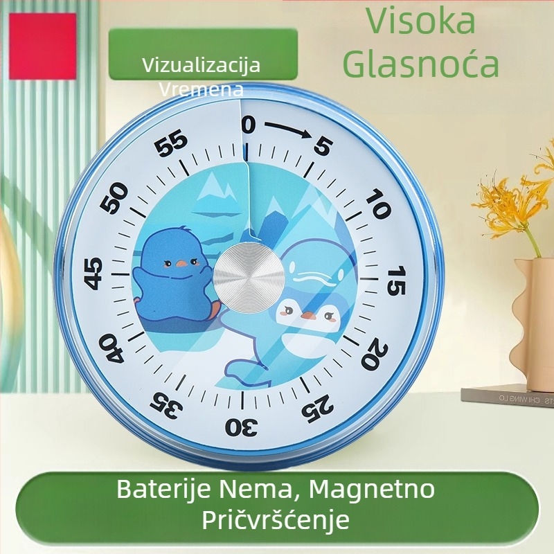 Mehanički vizualni timer, okruglo plastično kućište, ručno pokretanje, za učenje i kuhanje