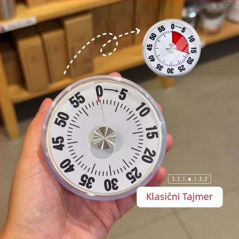 Mehanički vizualni timer, okruglo plastično kućište, ručno pokretanje, za učenje i kuhanje