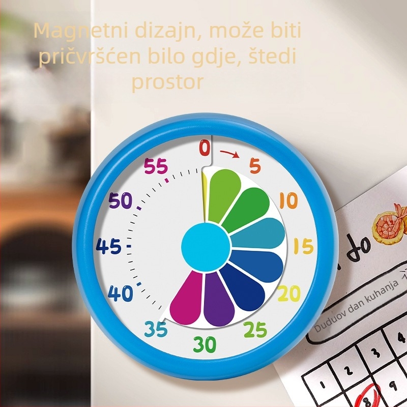Mehanički tajmer za djecu s vizualnim praćenjem vremena – ručno pokretanje, pokazivač i brojke na zaslonu, aluminijski okvir s plastičnim kućištem, mogućnost ispisivanja logotipa