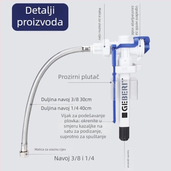 Ventil dovoda vode u spremnik toaleta, ABS, bočni dovod, funkcija ispiranja, izrađeno injekcijskim oblikovanjem