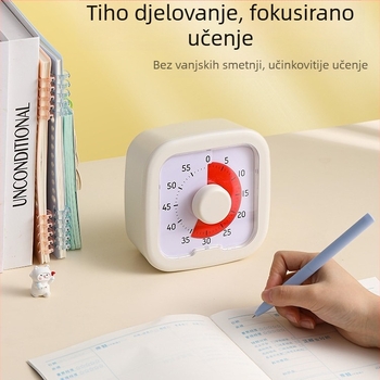 Tiho vizualni mjerač vremena za učenike – upravljanje vremenom za zadatke i samodisciplina, ABS kućište, kvarcni mehanizam, prikaz s pokazivačem i brojkama, napajanje baterijom, pravokutnog oblika
