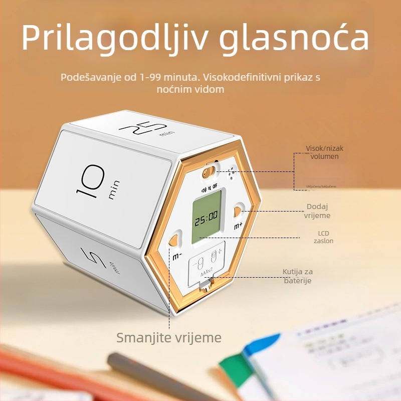 Rotirajući magnetski tihi časovnik za kuhinju – LED zaslon, elektronički pogon, napajanje baterijom, romboidni oblik
