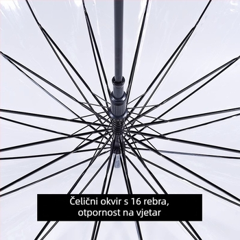 Prozirni kišobran s dugim plastičnim držalom, automatsko otvaranje, ispis logotipa, moderni minimalistički stil