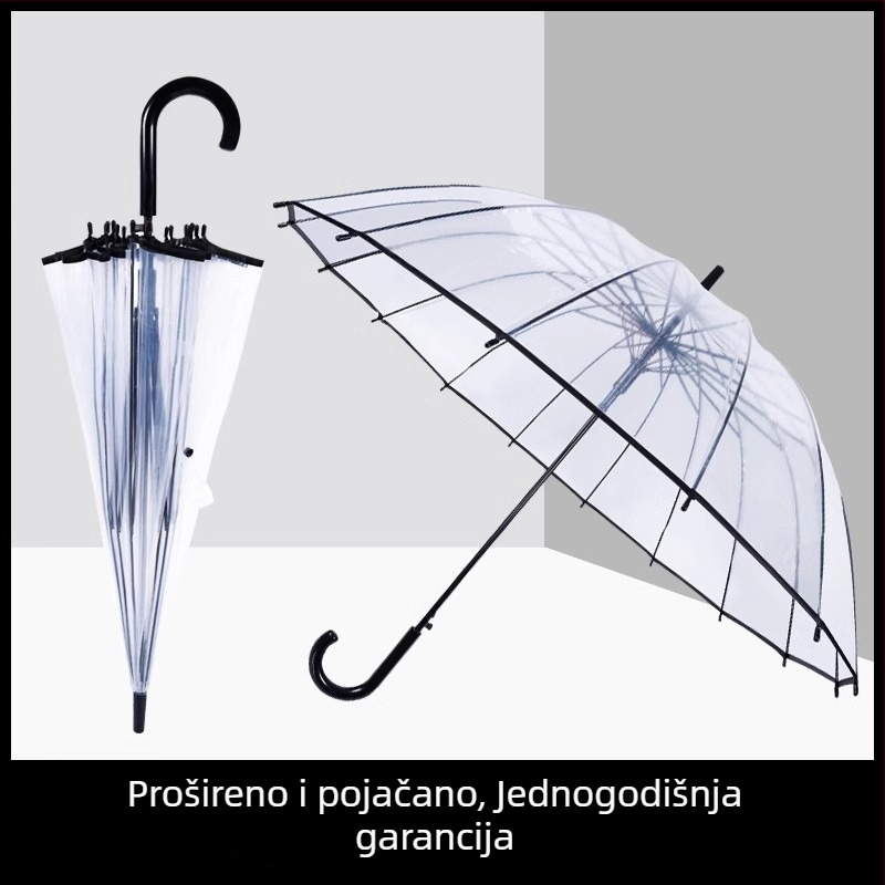 Prozirni kišobran s dugim plastičnim držalom, automatsko otvaranje, ispis logotipa, moderni minimalistički stil
