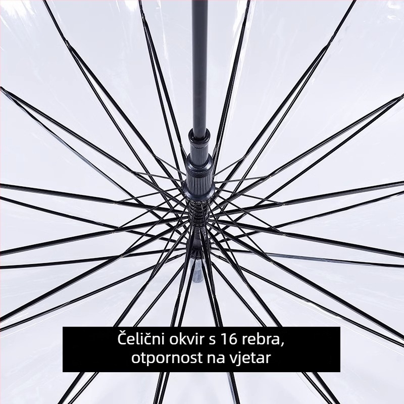 Prozirni kišobran s dugim plastičnim držalom, automatsko otvaranje, ispis logotipa, moderni minimalistički stil