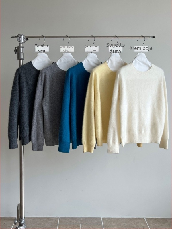 Aunt Luxi ženski vuneni kašmir džemper s kapuljom, okrugli izrez, slobodan kroj, dugi rukavi, zima 2025