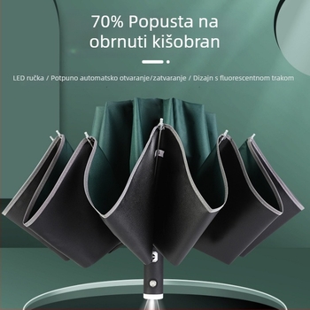 LED kišobran s LED svjetlom, automatsko otvaranje, 10 rebara, obrnuti kišobran za auto, otisak logotipa
