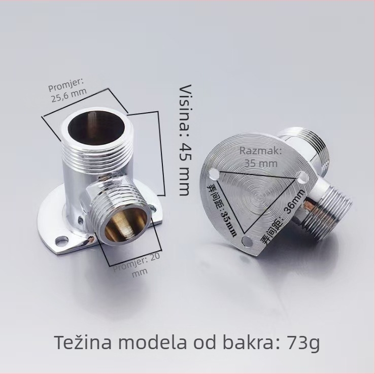 Adapter baze tuša za prijelaz s površinskog na skriveni ugradnju s mješovitim ventilom; materijal: nehrđajući čelik i bakar; moderni minimalistički stil