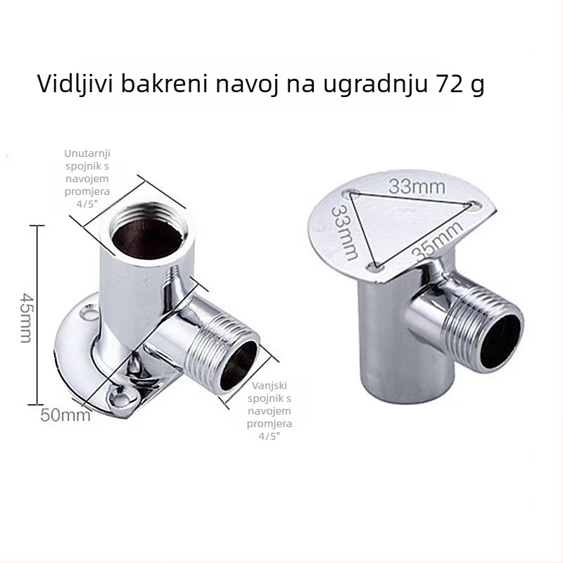 Adapter baze tuša za prijelaz s površinskog na skriveni ugradnju s mješovitim ventilom; materijal: nehrđajući čelik i bakar; moderni minimalistički stil