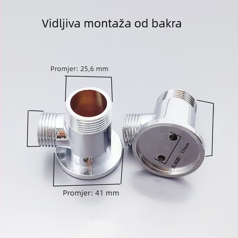 Adapter baze tuša za prijelaz s površinskog na skriveni ugradnju s mješovitim ventilom; materijal: nehrđajući čelik i bakar; moderni minimalistički stil