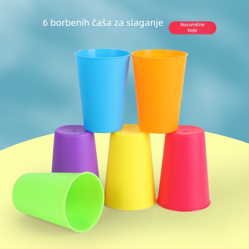 Stacking Cup igračke za djecu — dvostruka interaktivna igra za razvoj mišljenja i koordinacije ruka-oko; Materijal: plastika; Pogodno za unutarnju upotrebu; Dob: univerzalno; Pakiranje: torba i kutija
