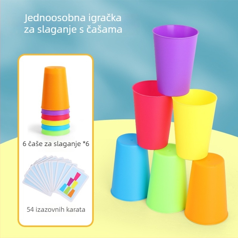 Stacking Cup igračke za djecu — dvostruka interaktivna igra za razvoj mišljenja i koordinacije ruka-oko; Materijal: plastika; Pogodno za unutarnju upotrebu; Dob: univerzalno; Pakiranje: torba i kutija