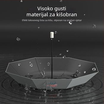 Sunčani kišobran s 8 metalnih rebara, trosegijski dizajn, poluautomatno otvaranje, UV zaštita UPF > 30, gumeni držač